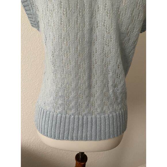 Sears Sweater Vest Pullover V Neck Pointelle Stretch Knit Blue Vintage - Picture 9 of 10